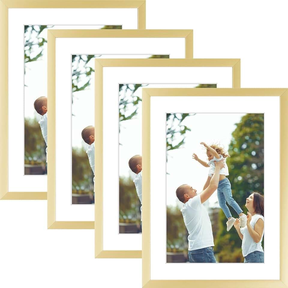 Golden State Art 4 Pack 5x7 Gold Aluminum Picture Frame Mat for 4x6