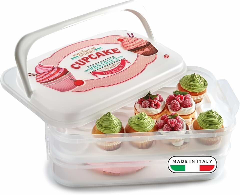 Snips Muffin Transportbox 14 L, 28 Cupcakes, 2 Etagen, Made in Italy