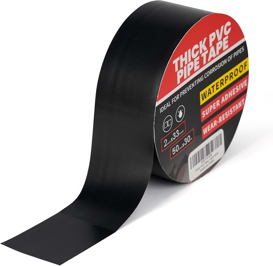 TAPEBEAR Isolierband Schwarz Abdichtungsband Dichtband selbstklebend PVC Rohr SchutzhüLle WickelbäNder Anti-Korrosions-Klebeband Wasserdichtes Korrosionsschutz, 50mm x 30m,0,25 mm Dicke