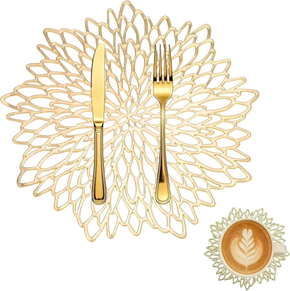 12er Set Gold Platzsets PVC Ø 38 cm, Tischset hitzebeständig