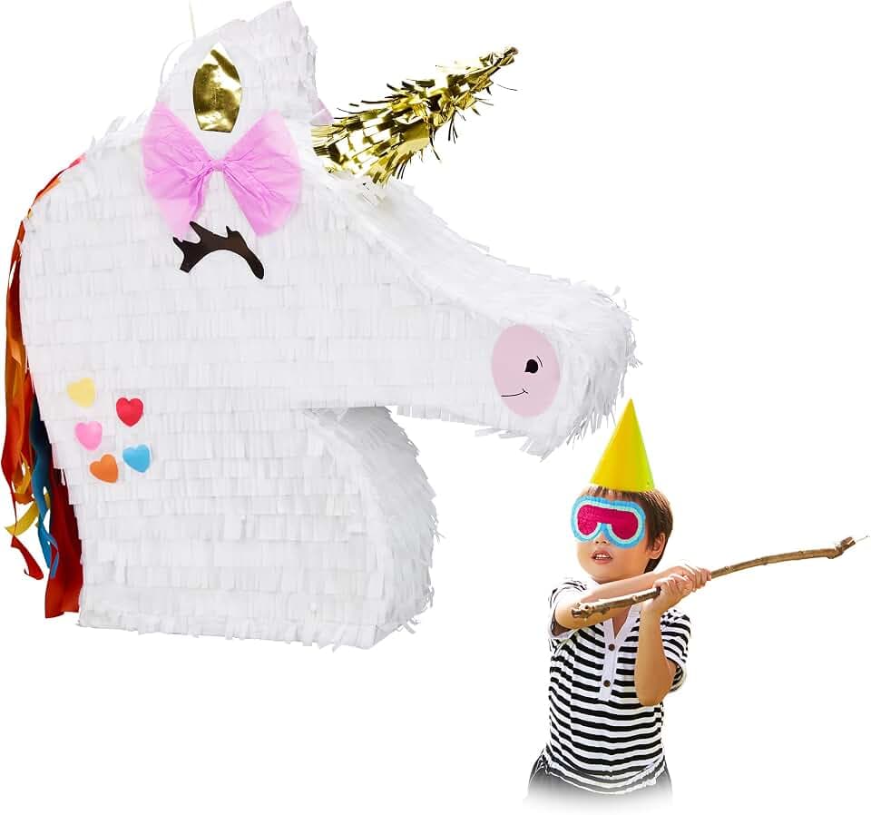 Relaxdays Einhorn Pinata, zum Aufhängen, Kinder, Mädchen, Geburtstag, Unicorn Pinata, zum selbst Befüllen, Piñata, weiß