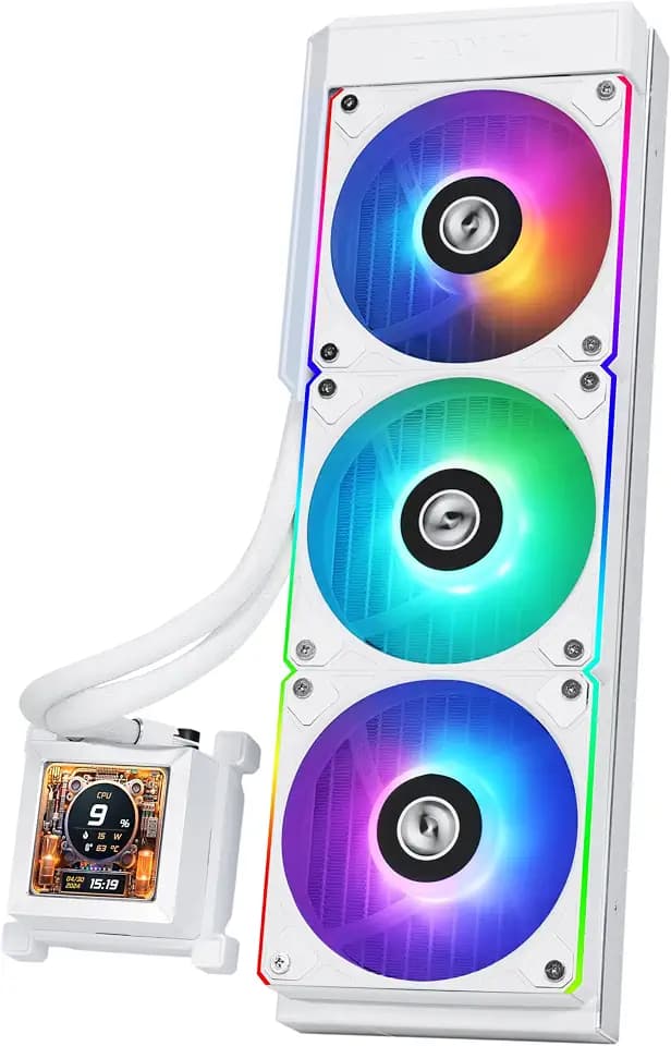 Lian Li Hydroshift 360 AIO - Pre-Installed 3 x ARGB Fans - Side-Mounted Coolant Pathway - 2.88” LCD Screen - 480 × 480 Resolution - Captured Screenshots or Recorded Videos - White (HSLCD36RW)
