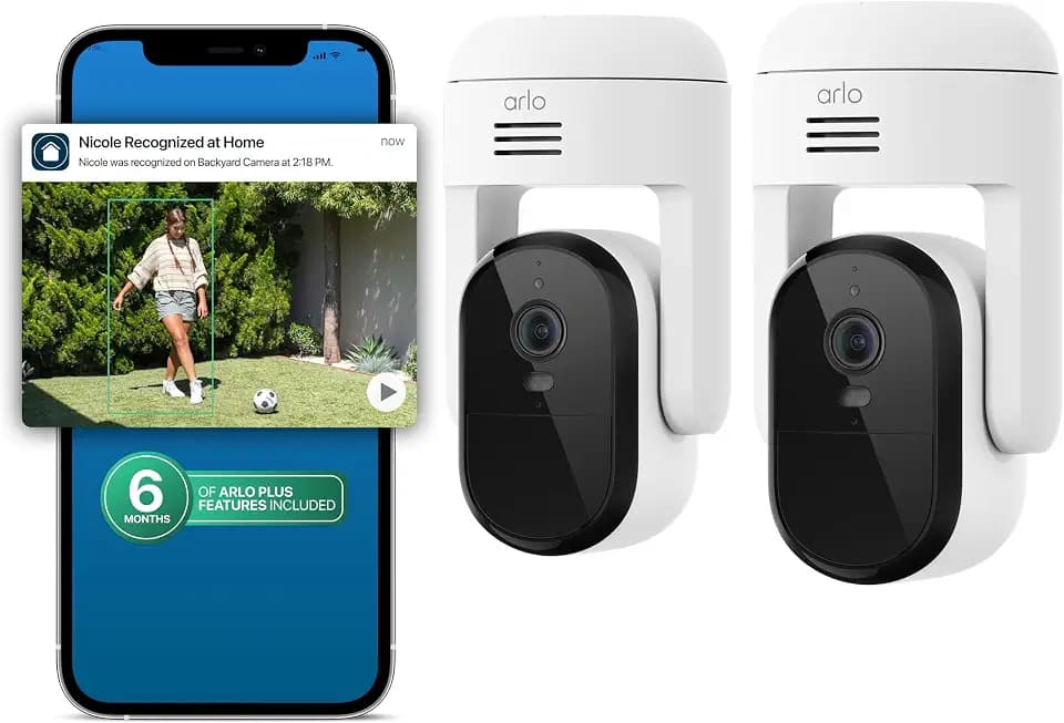 Arlo Essential Outdoor Pan Tilt Zoom Security Camera 2K - 2-Cam + 6 Mo Plan