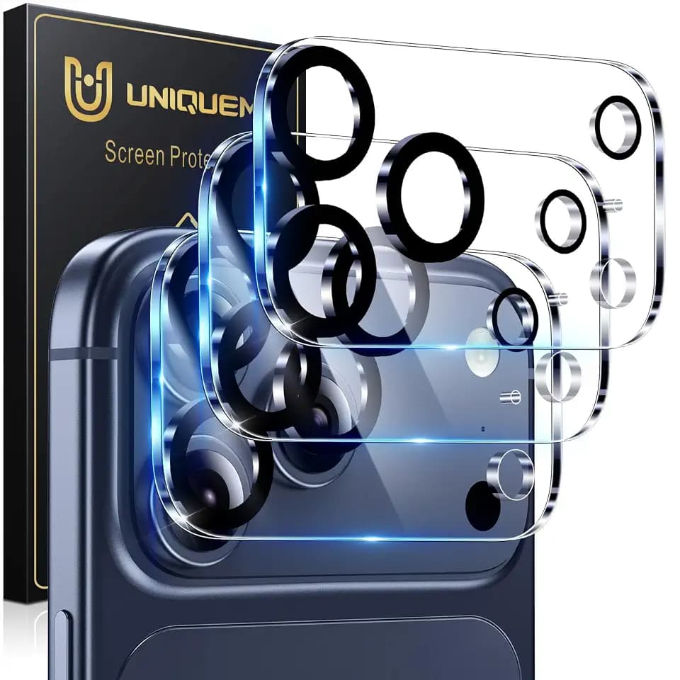 UniqueMe Compatible for 3 Pack iPhone 17 Pro Max Camera Lens Protector - [Drop Protection] Anti Scratch Full-Coverage 9H Tempered Glass Camera Cover Screen [Update New Version]