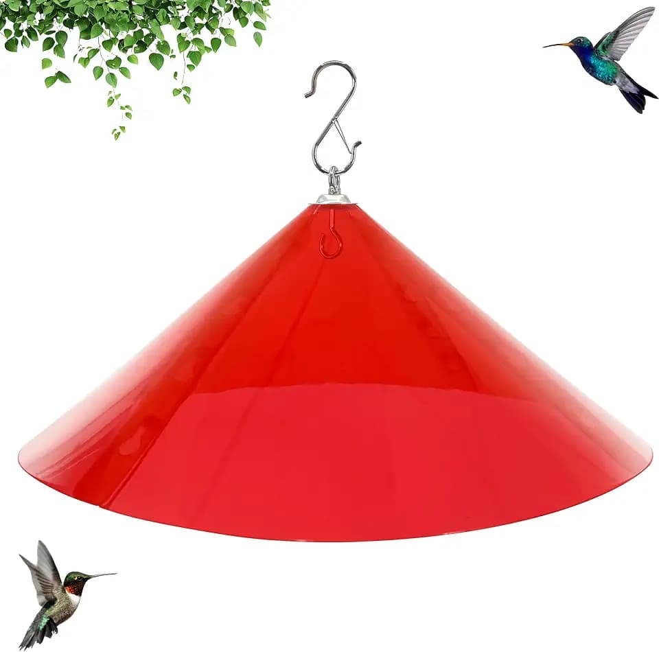Hanging Squirrel Baffle for Bird Feeders,19-Inch Rain Cover for Feeder Pole,Squirrel-Proofs for Outside Shepherd's Hooks,Large Baffle for Hummingbird Feeder (Clear Red)