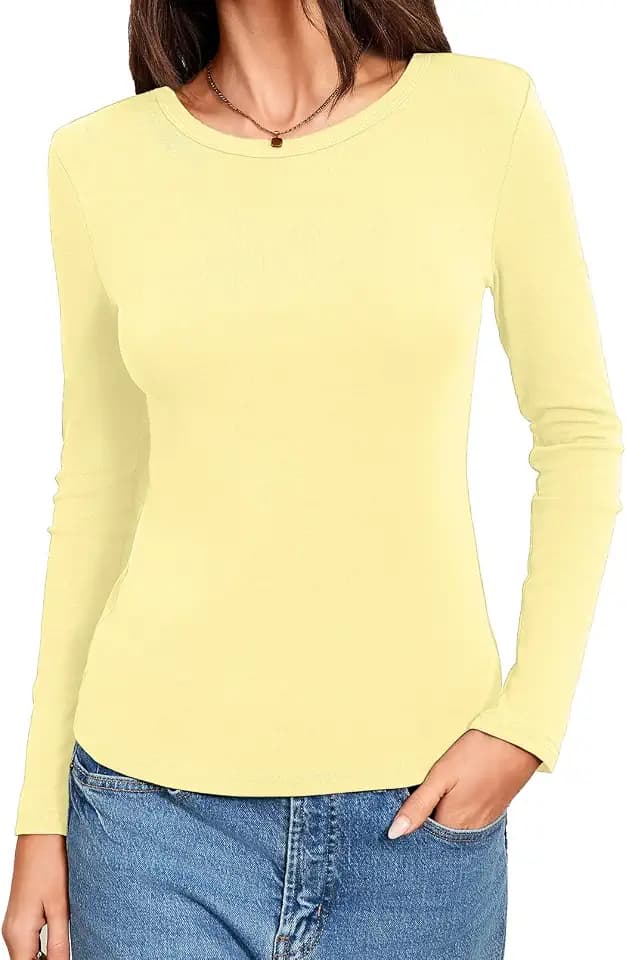 Abardsion Cotton Crewneck Long Sleeve Shirts for Women