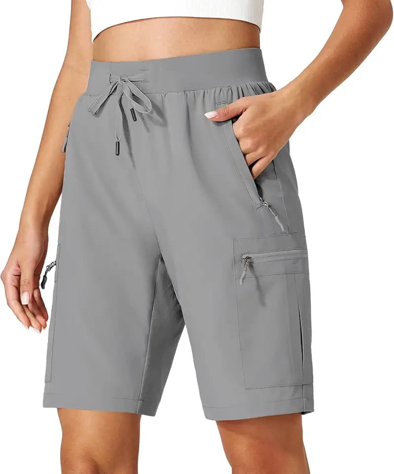 Ksmien Women's 9" Hiking Cargo Shorts Lightweight with 5 Zipper Pockets