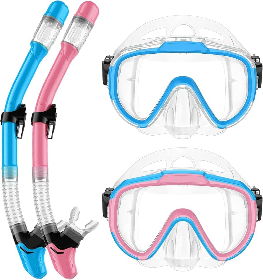 Schnorchelset Kinder, Taucherbrille Kinder mit 180° Anti-Fog Panorama-Weitblick Tauchmaske und Dry Schnorchel Schnorcheln Set, Anti-Leck Schnorchelmaske mit Nasenschutz