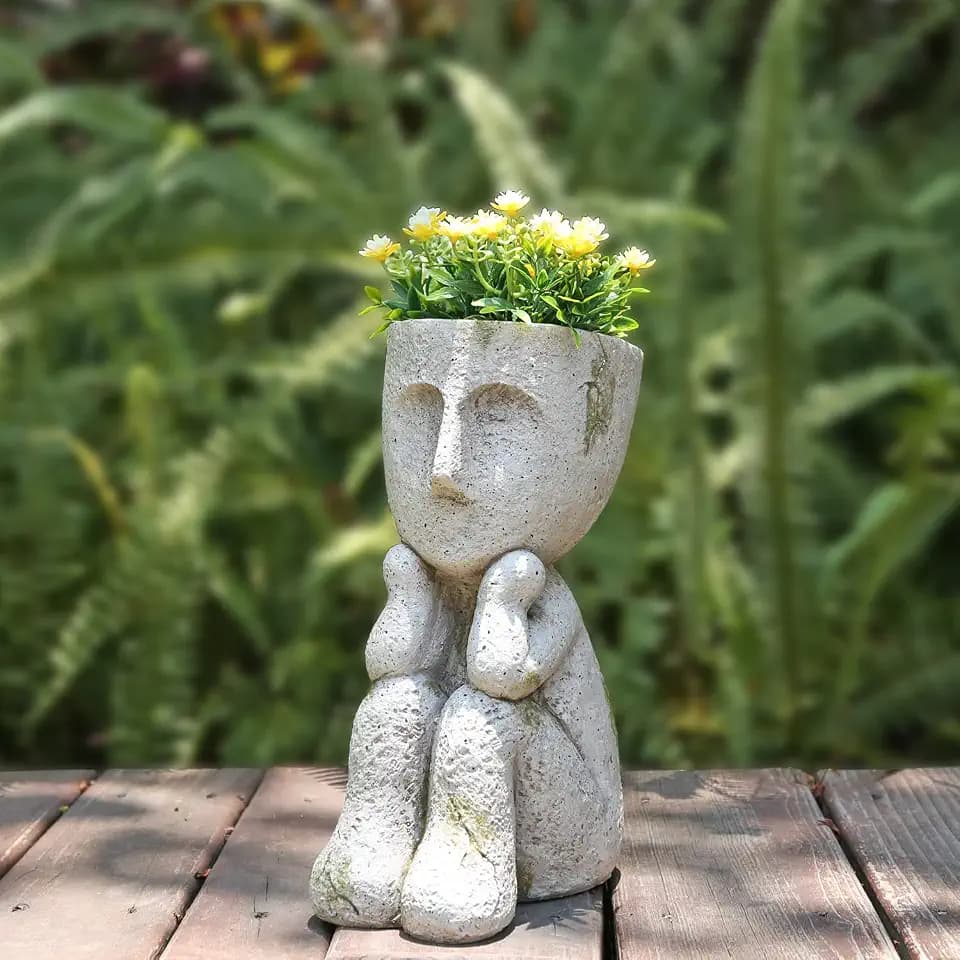 Large Face Head Planter Pots for Indoor Outdoor Plants Unique Flower Pots Succulent Planter with Drainage Hole Tree Man Resin