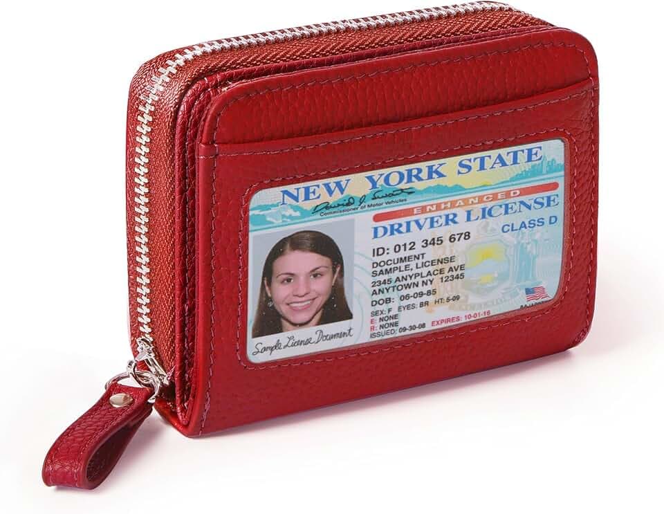 Genuine Wallet Women RFID Blocking Card Holder, Small Leather Womens Wallet with Zipper ID Window Coin Pocket