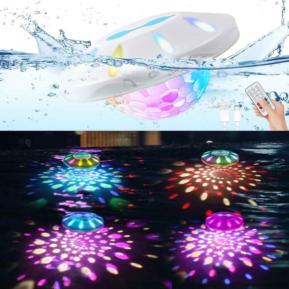 Floating Pool Lights Rechargeable(4 PACK), Pool Lights with Remote, 4000mAh IP68 Waterproof Pool Lights that Float, 13 RGB Upper and Lower Colors Changing Pool Floating Lights for Pool,Hot Tub