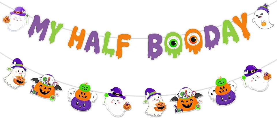 Sursurprise My Half Booday Banner for Halloween Half Birthday Decorations