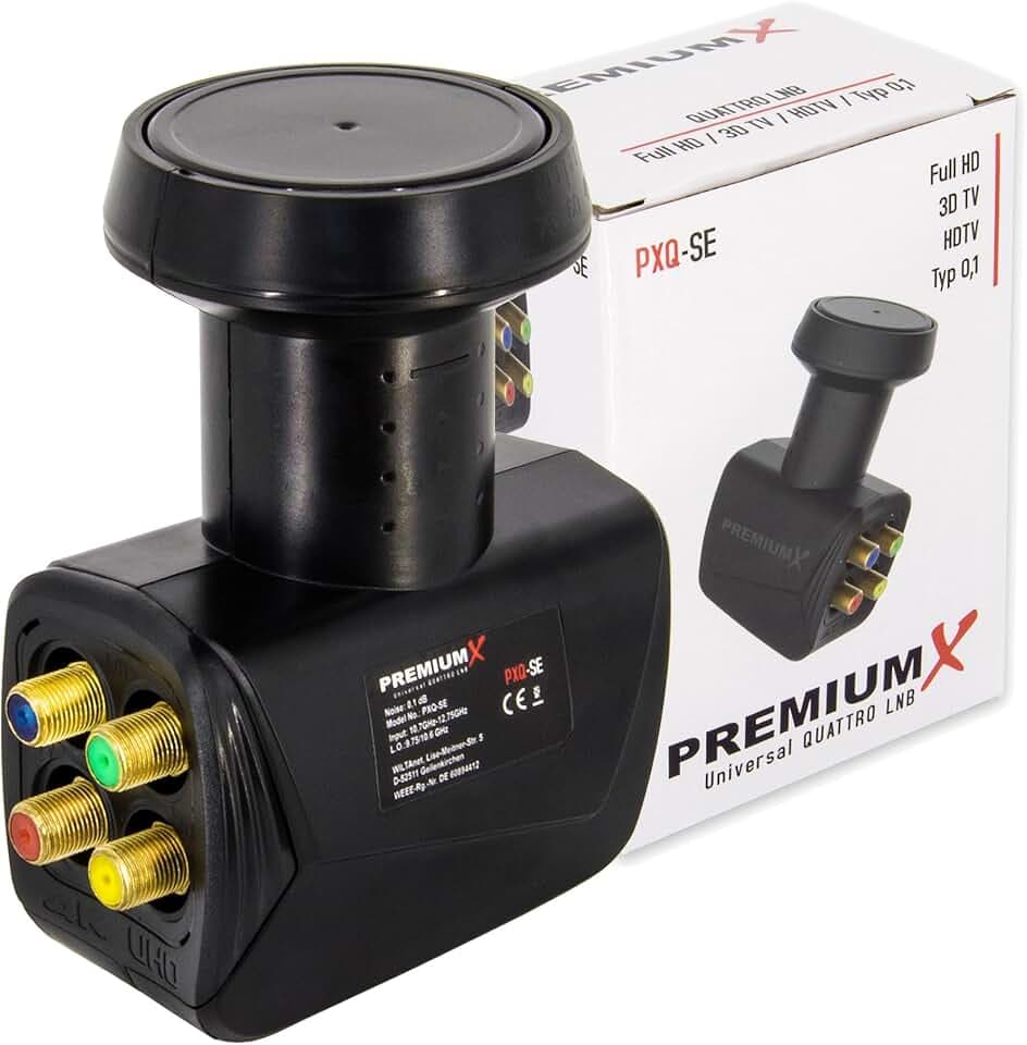 Premium X Quattro LNB - 4Fach - nur für Multischalter - 4K Full HD - mit Wetterschutz und LTE Filter für Satellitenschüssel Digital TV Fernseher SAT Multiswitch - Schwarz