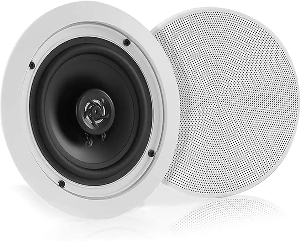 Pyle 5.25” Pair Bluetooth Flush Mount In-wall In-ceiling 2-Way Speaker System Quick Connections Changeable Round/Square Grill Polypropylene Cone & Polymer Tweeter Stereo Sound 150 Watt (PDICBT552RD)