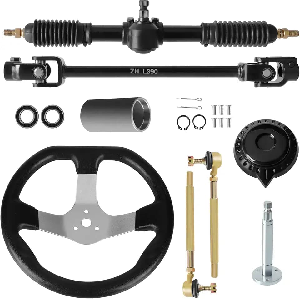 270mm Steering Wheel for Go Kart/ATV, 320mm Heavy-Duty Adjustable Rack and Pinion Kit, Precision Gear System (Close-Match Fitment)