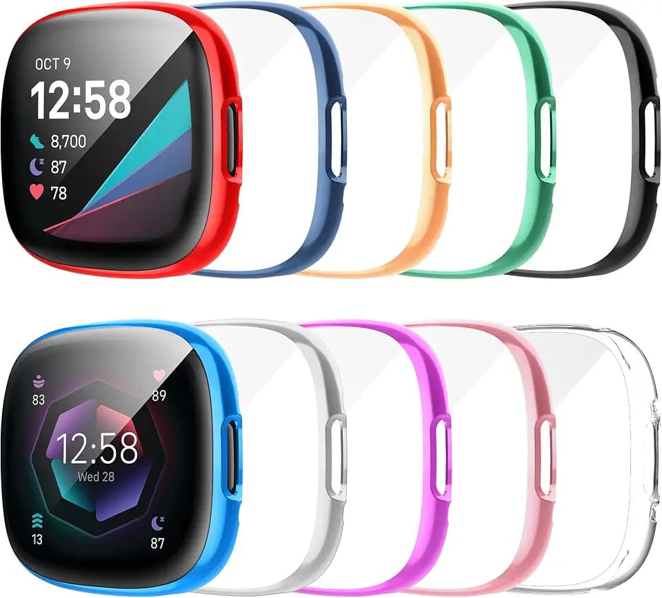10 Pack Screen Protector Case for Fitbit Sense 2/Versa 4, Shockproof Soft TPU Cover, All-Around Scratch Resistant Protective Case Compatible with Versa 4/Sense 2 Smartwatch