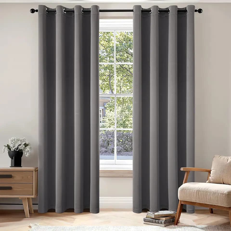 EMEMA Verdunklungsvorhänge mit Ösen 2er 140x225cm Grau Blickdicht Gardinen