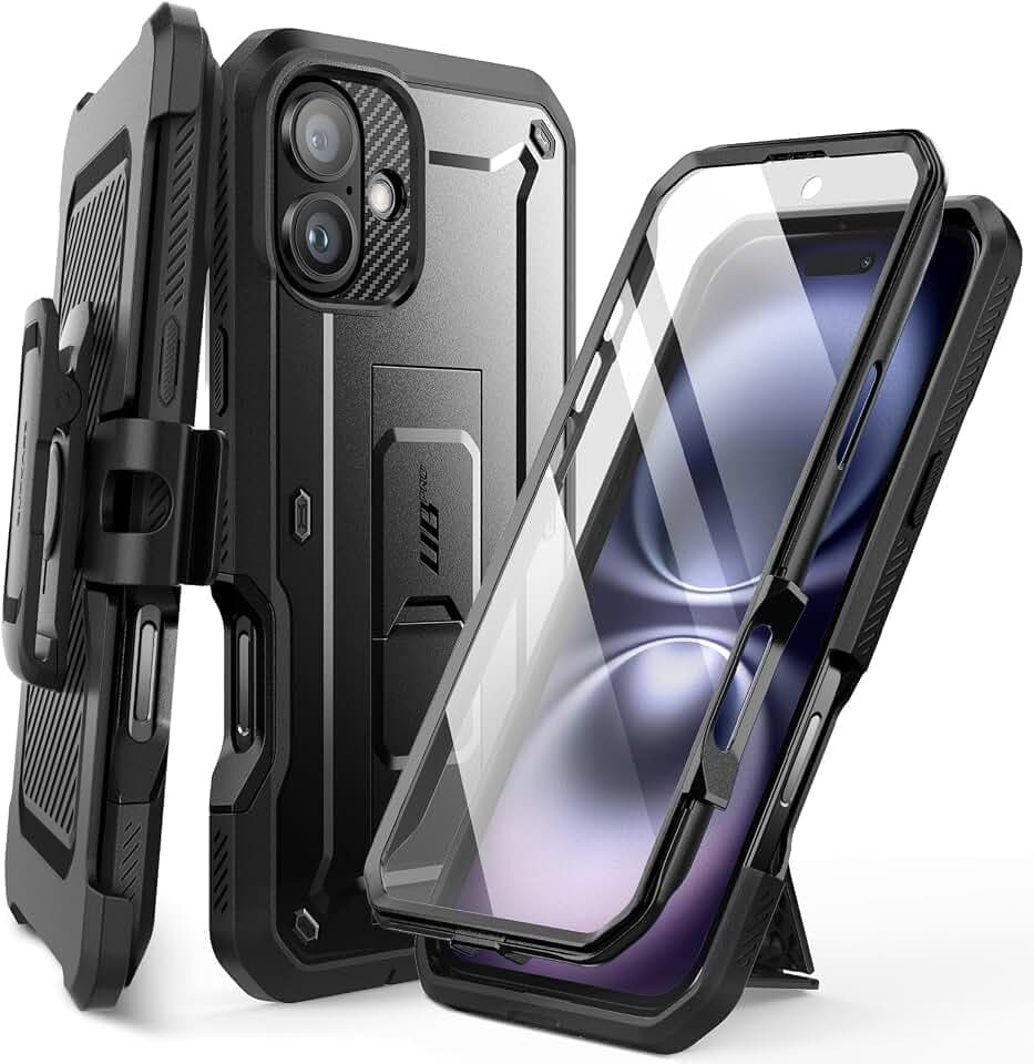 SUPCASE für iPhone 16 Plus Hülle 6.7” Outdoor Handyhülle 360 Grad Case Bumper Schutzhülle Cover [Unicorn Beetle Pro] mit Displayschutz, Ständer und Gürtelclip für iPhone 16 Plus 2024 (Schwarz)