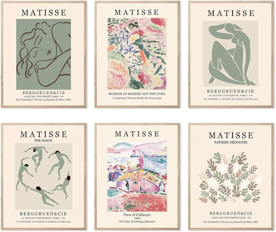 Salbeigrün Meister Wandkunstdrucke Abstrakte Matisse Wandkunst Ausstellung Poster Vintage Kunst Boho Kunstdrucke Retro Raumdekoration 11x14 Zoll (27.9x35.6 cm) Ungerahmt
