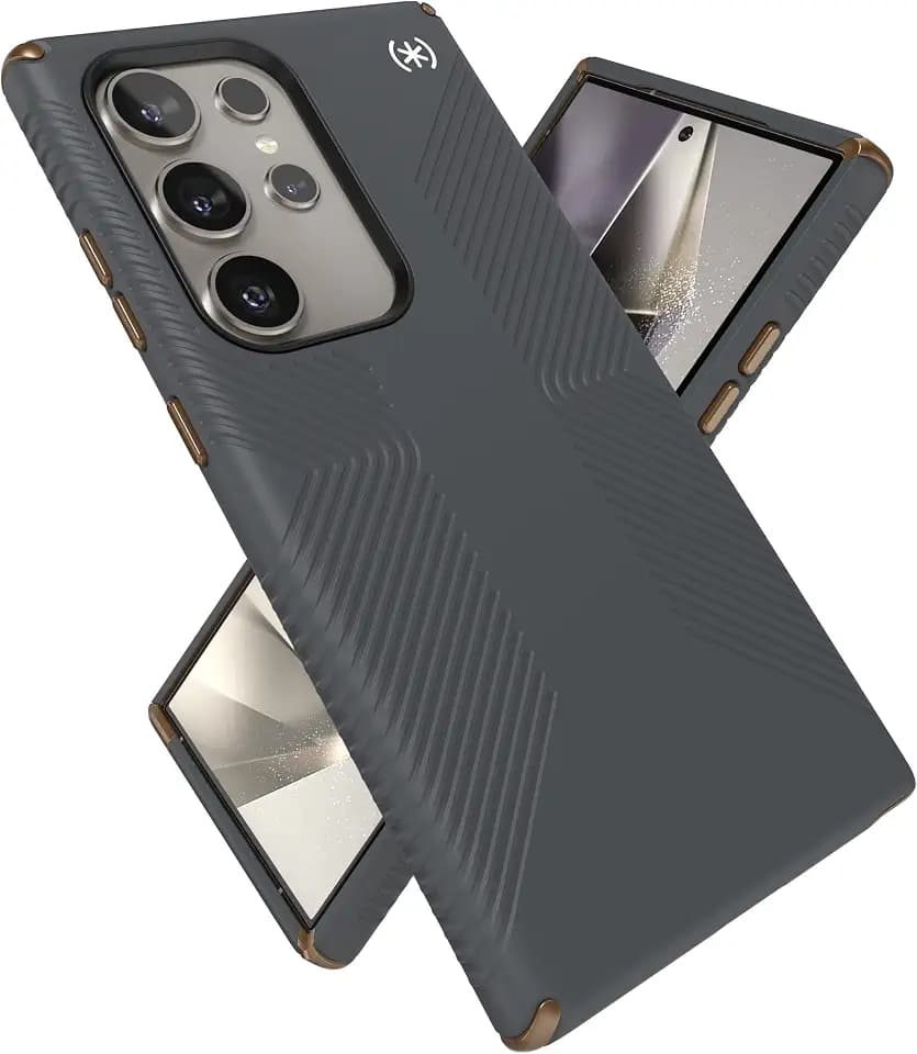 Speck Presidio 2 Grip Schutzhülle für Samsung Galaxy S24 Ultra, Fall- und Kameraschutz, weicher sicherer Griff, kompatibel mit kabellosem Laden, stoßdämpfend, Anthrazit