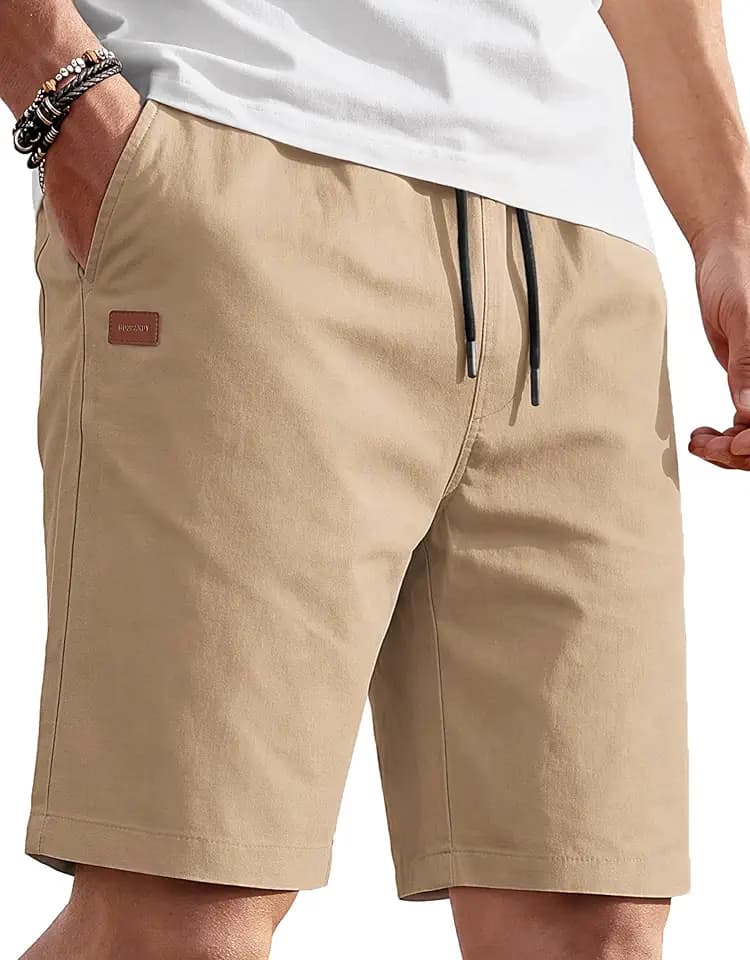 COOFANDY Mens Casual Cotton 9'' Shorts Drawstring Summer Beach Chino Shorts
