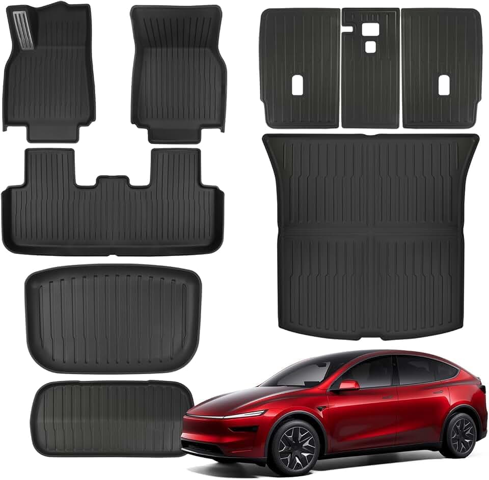 TPE Floor Mats fit for Tesla Model Y Juniper 2025 2026 All Weather Cargo Liner Cargo Trunk and Front Rear Cargo Mat Full Set