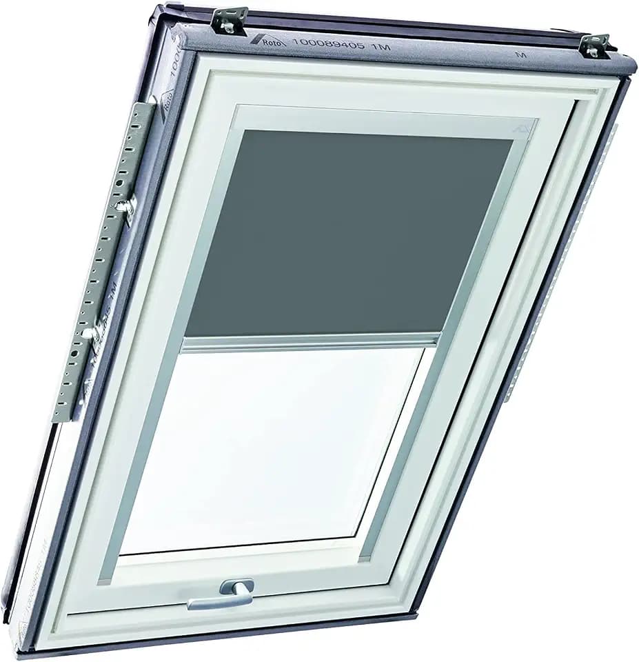 Original Roto Rollo Exclusiv ZRE für Roto Dachfenster - Führungsschiene Silber - Tageslichtrollo Baureihe Designo R6/R8, i8 und Classic 64/84 - Größe 074/140 | 07/14 - Stofffarbe Dunkelgrau