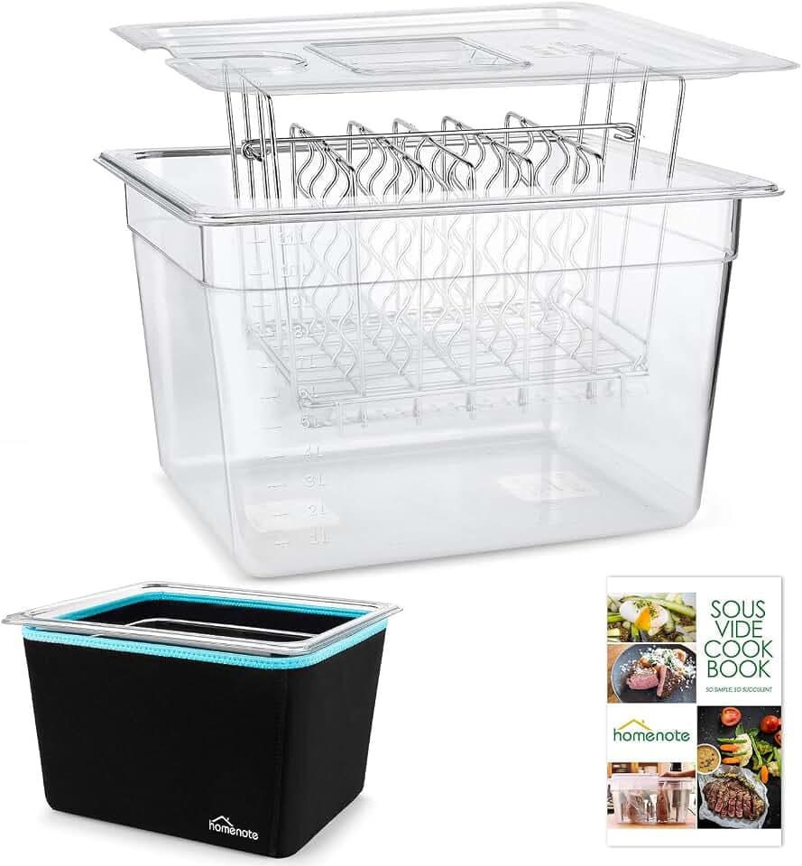homenote Sous Vide Container 12 Quart with Lid, Rack, Sleeve and Cookbook
