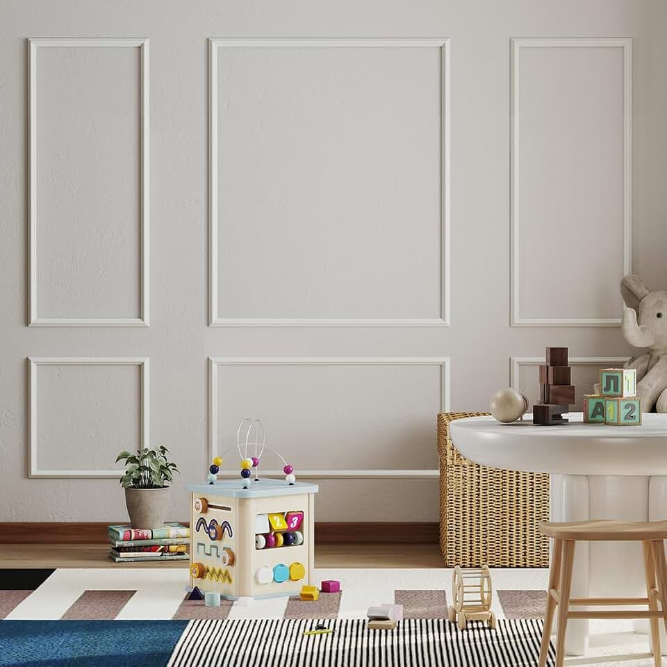 JBER Abzieh- und selbstklebende Wandleisten-Set mit 6 Stück, vorgeschnittene Wandleisten, montagefertige Wainscoting-Paneele, 3D-Wandleisten für Innenwanddekoration Wohnzimmer Schlafzimmer Akzentwand