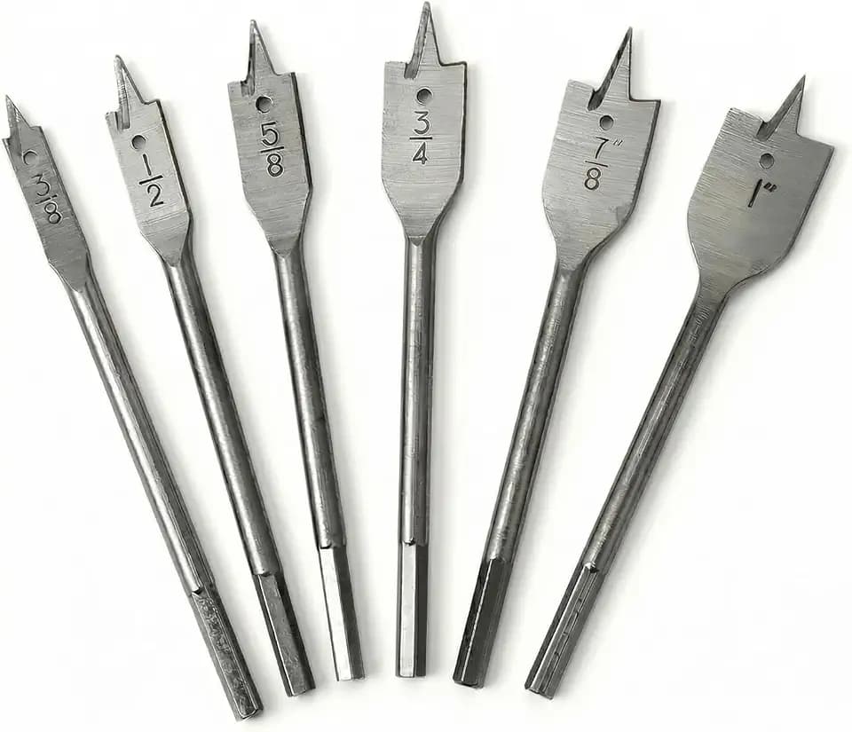 6PCS Spade Drill Bit Set, 3/8" to 1" Paddle Flat Bits Set, Wood Drill Bits with Quick Change Hex Shank, Wood Hole Cutter for Woodworking