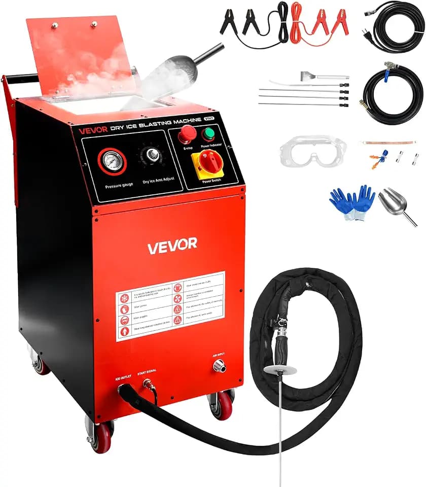 VEVOR Dry Ice Blasting Machine, 16.5LBS (7.5KG) Capacity Dry Ice Cleaning Machine with 4 Nozzles, Adjustable Pressure & Dry Ice Amount, Movable Blaster Cleaner for Auto Ship Aviation Chemical, 120V