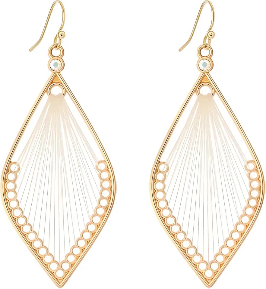 MALOYANVE Boho Leaf Thread Dangle Earrings for Women Handmade Crystal Teardrop Fringe Braided Silk Leaf Shape Drop Earrings Vintage Statement Earring Bohemian Jewelry Gift