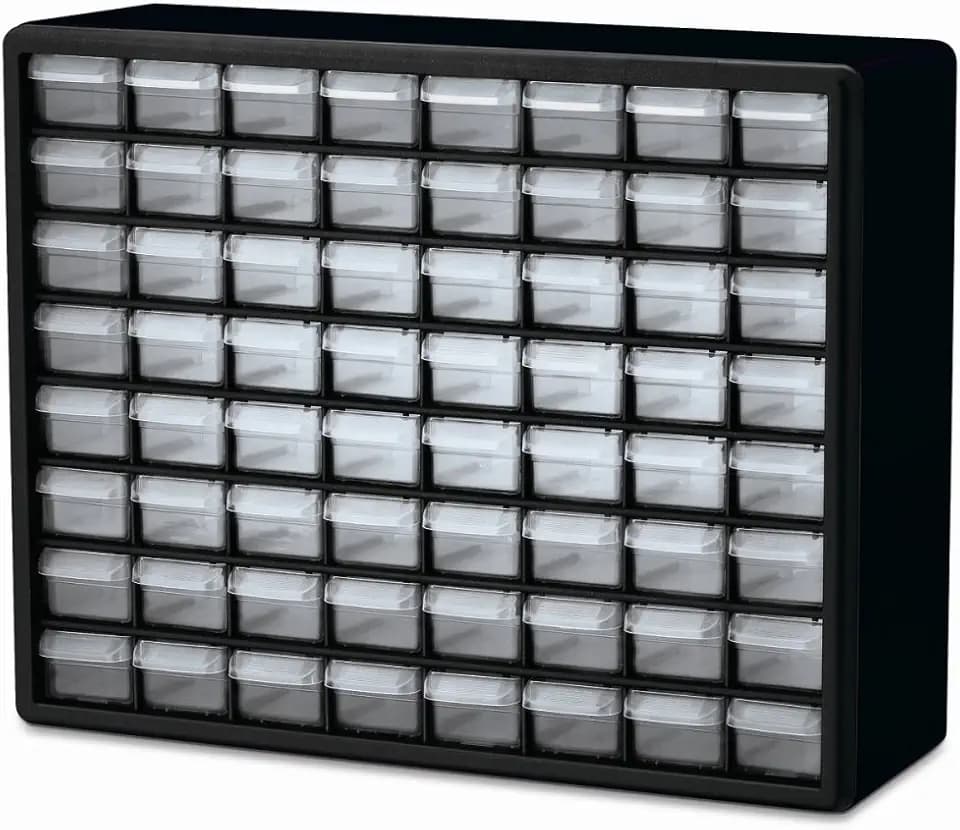 Akro-Mils 64-Drawer Plastic Storage Cabinet, 20"W x 6"D x 16"H, Black