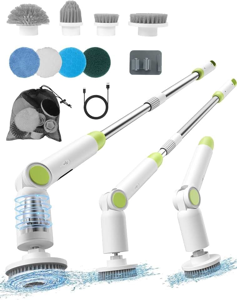 Elektrische Reinigungsbürste - 6 in 1 Electric Cleaning Brush mit austauschbaren Bohrbürstenköpfen, Elektrische Putzbürste mit Verstellbarem Griff für Bad Küche 2 Überwachungskamera Auss