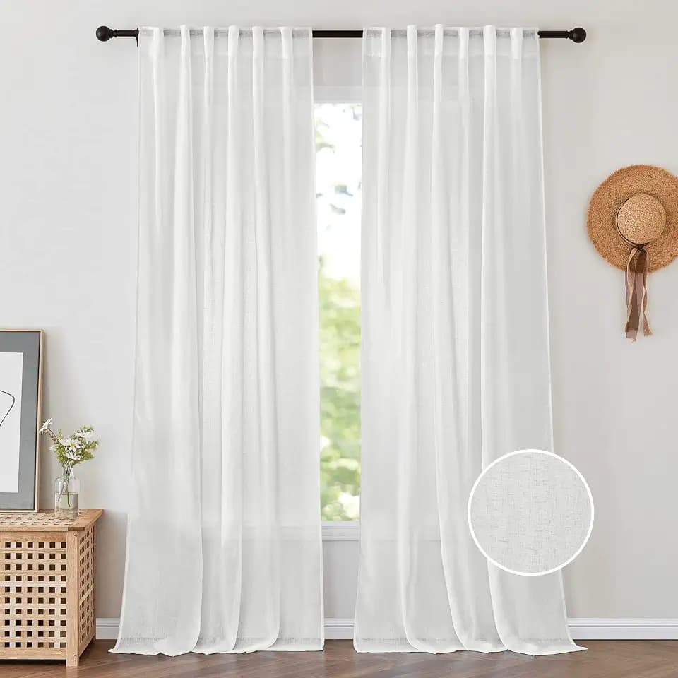 PONY DANCE Sheer Linen Curtain, 52 Wide x 96 Long, Ivory, 2 PCs