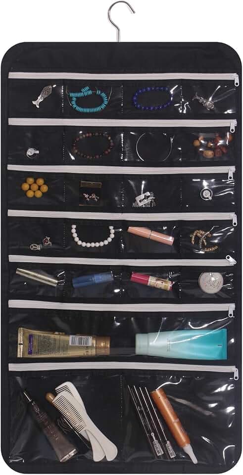 DIOMMELL Hanging Jewelry Organizer 47 Pockets with Zipper for Earrings Necklace Bracelet Ring Accessory Display Storage Bag Travel Holder Box
