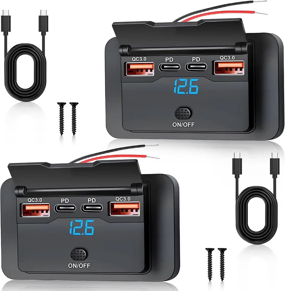 2 Stück 76W 4 Port 12v USB Steckdose Aufbau Dual 36W PD&Dual 18W QC3.0
