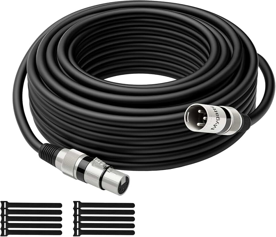 XLR-Kabel Mikrofonkabel 20 m(schwarz),Stecker auf Buchse,3 polig abgeschirmt ausbalanciert Patchkabel,mit EMI-und RFI-Unterdrückung,Kompatibel mit Verstärker,Lautsprecher+10 Kabelbinder