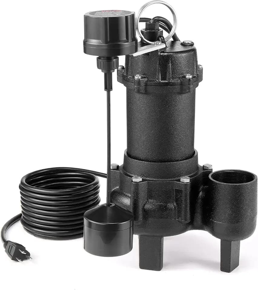 VEVOR Submersible Sewage Pump, 3/4 HP, 6000 GPH Cast Iron Sewage/Effluent Pump with Automatic Tethered Float Switch, 2-Inch NPT Discharge, 120V, 23 ft Max Lift, for Basement, Septic Tank, Residential
