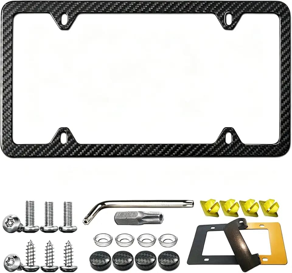 Real Carbon Fiber License Plate Frame, 1 Pack Stainless Steel Holder