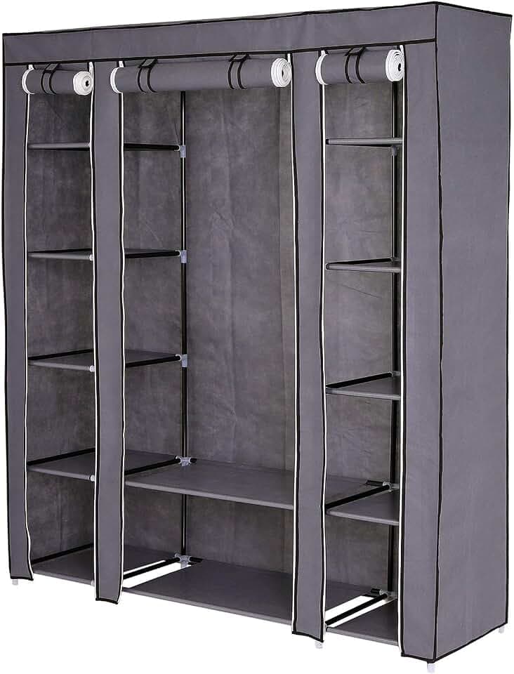 dibea Faltbarer Stoff-Kleiderschrank 175x150x45 cm, grau