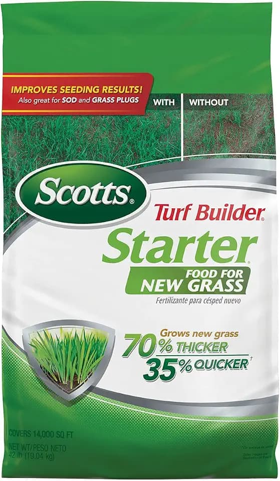 Scotts Turf Builder Starter Food for New Grass, 42 lb. - Lawn Fertilizer for Newly Planted Grass, Also Great for Sod and Grass Plugs - Covers 14,000 sq. ft.