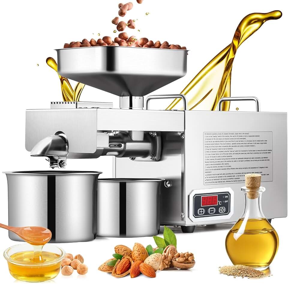 CGOLDENWALL 1500W Commercial Oil Press Machine Oil Extractor Expeller with Intelligent Temperature Controller/Industrial Motor/All Stainless Steel/CE (110V, US Plug)