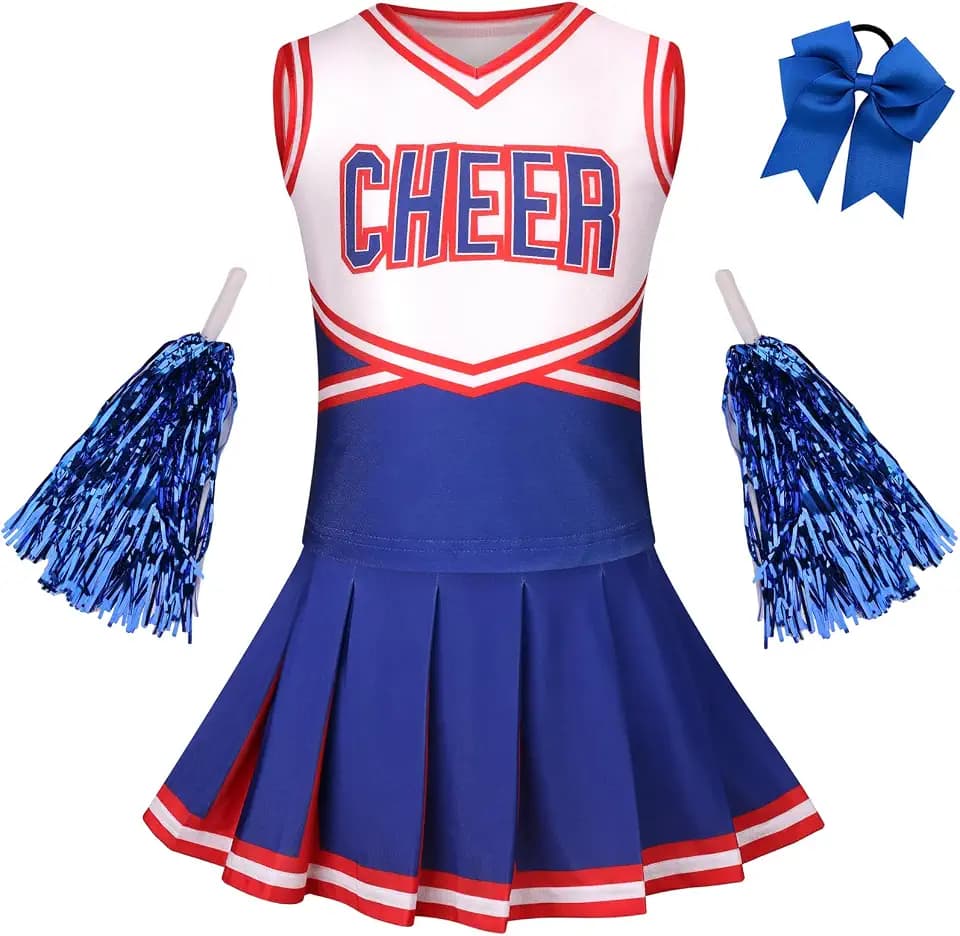 GRAJTCIN Girls Cheerleader Costume Halloween Dress Up Cheerleading Uniform Outfit 6-14 Years
