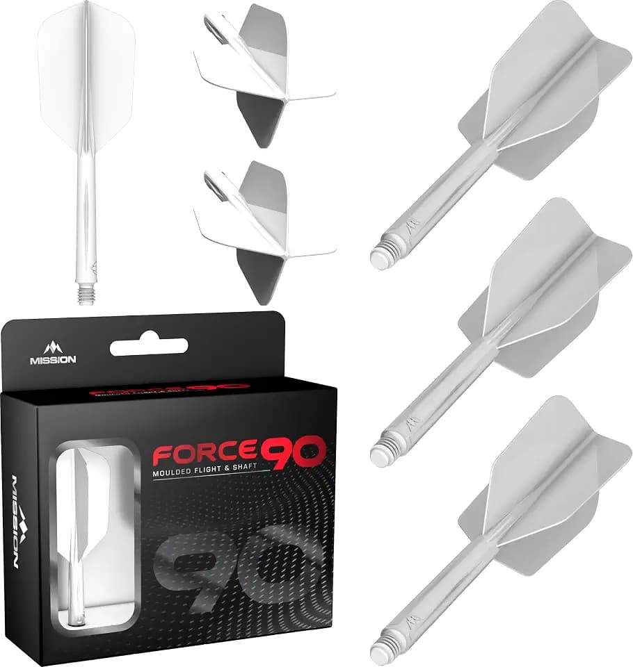 Mission Darts Force 90 | Integriertes präzisionsgeformtes Dart-Flight- und Schaftsystem, 3 Stück, professionelle, sehr langlebige 2-in-1 kombinierte Dart-Flights und Schäfte | schlank