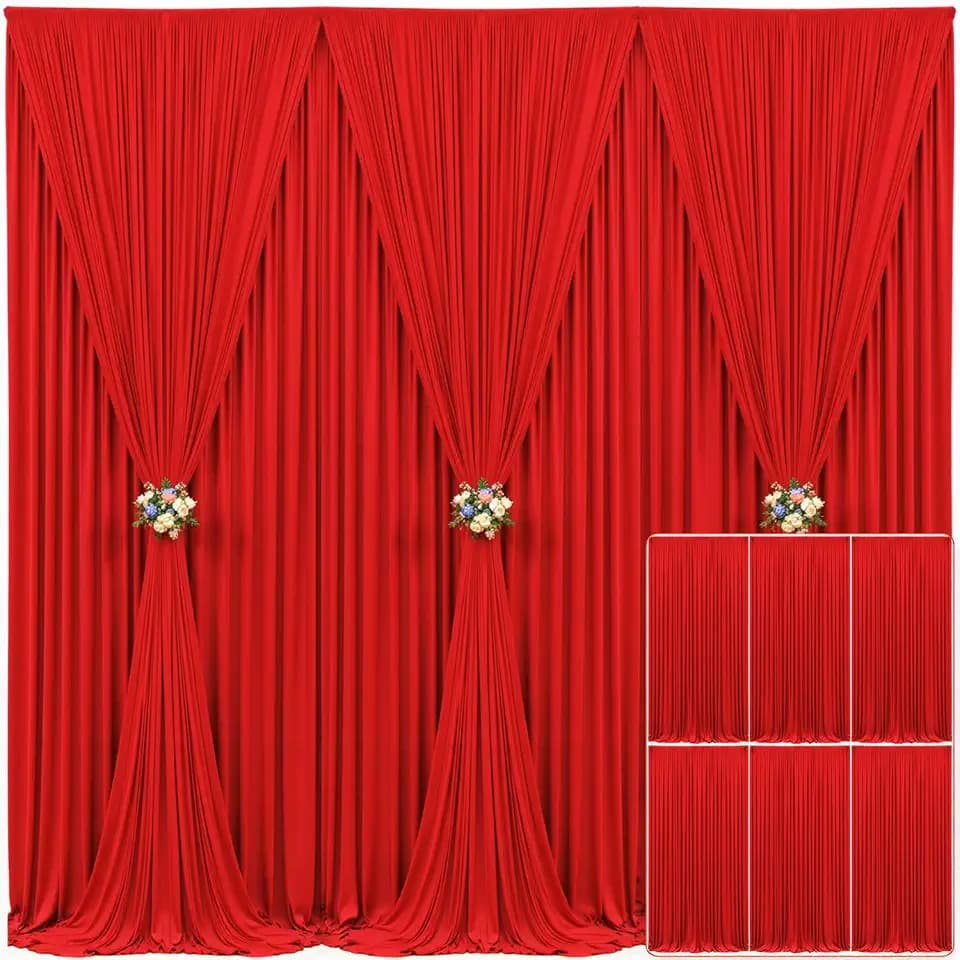 6 Panels Red Backdrop Curtain for Parties Wedding Wrinkle Free Red Photo Curtains Backdrop Drapes Fabric Decoration for Birthday Party Baby Shower Christmas 30ft(W) x 10ft(H)