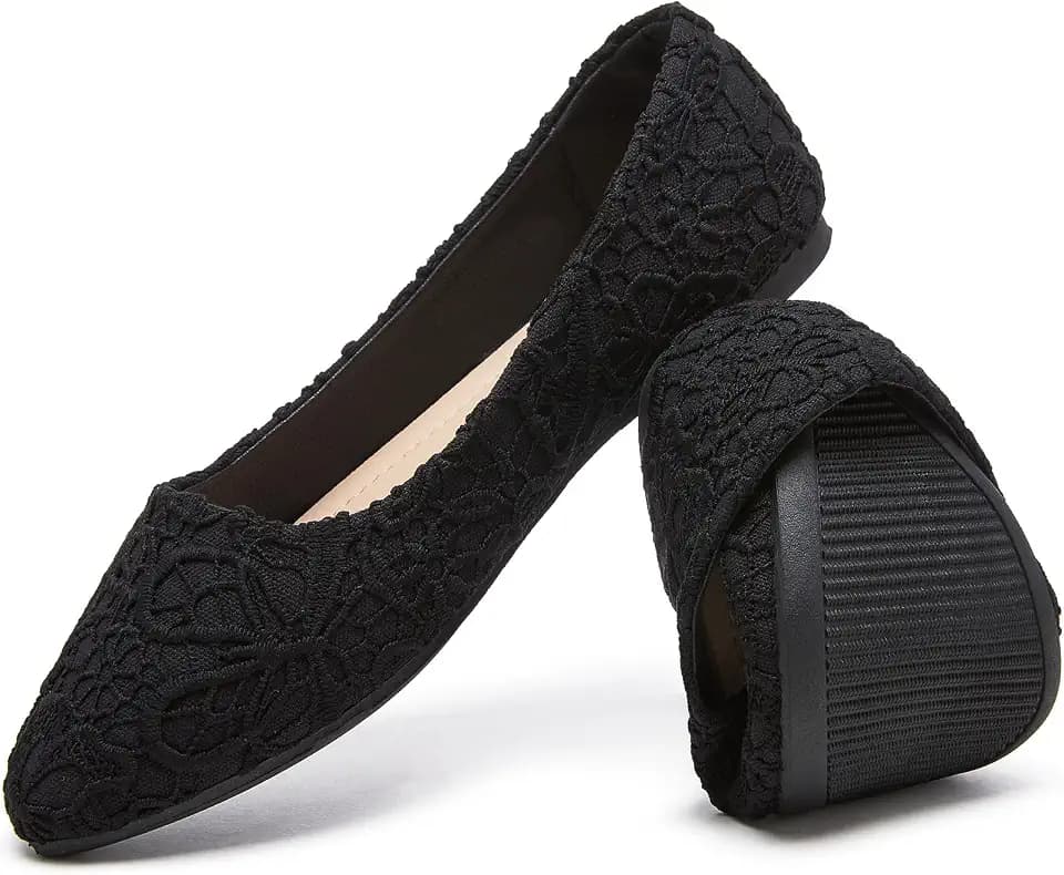 HEAWISH Womens Lace Ballet Flats Cute Flower Embroideried Dress Shoes