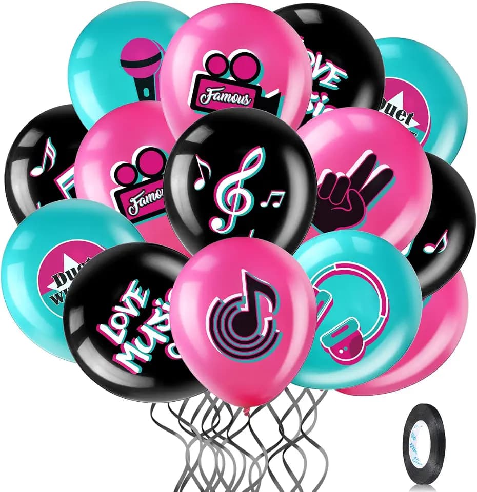45 Pcs 12 Inch Music Party Decorations, Balloons with Music Note Signs, Ribbon Included, Musics Birthday Party Supplies for Karaoke, Dj, Concert and Musics Theme Parties