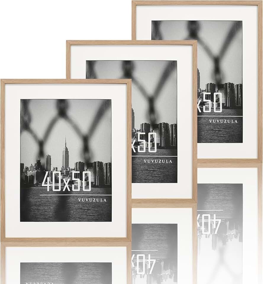 VUVUZULA Bilderrahmen 40x50cm Eiche 3er Set Fotorahmen Holzrahmen Rahmen Natur mit Passepartout Posterrahmen