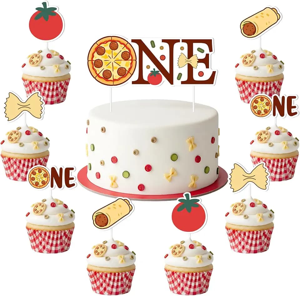 25PCS Meatball Cupcake Cake Toppers Holy Cannoli Our Little Meatball Is Turning One Cake Decorations Italian Themed Pizza Pasta Cake Pick for Italian Spaghetti First Birthday Party Decoration